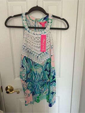 Lilly Pulitzer Crochet-Trim Top in Pink & Blue
